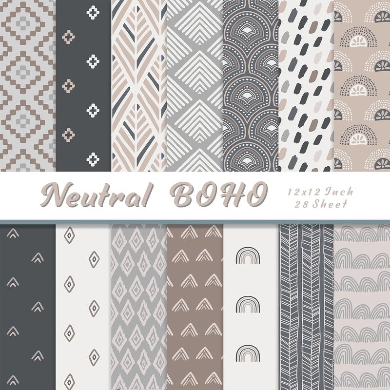 Naszonus 28 Sheet Boho Scrapbook Paper, 12"X12" Inch Scrapbook Papers, 90 lb/160 gsm Scrapbook Paper Double-Side Print (BOHO 4) - Image 1
